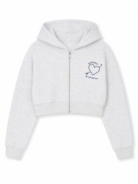 Mia White Grey French Terry Zip up Hoodie